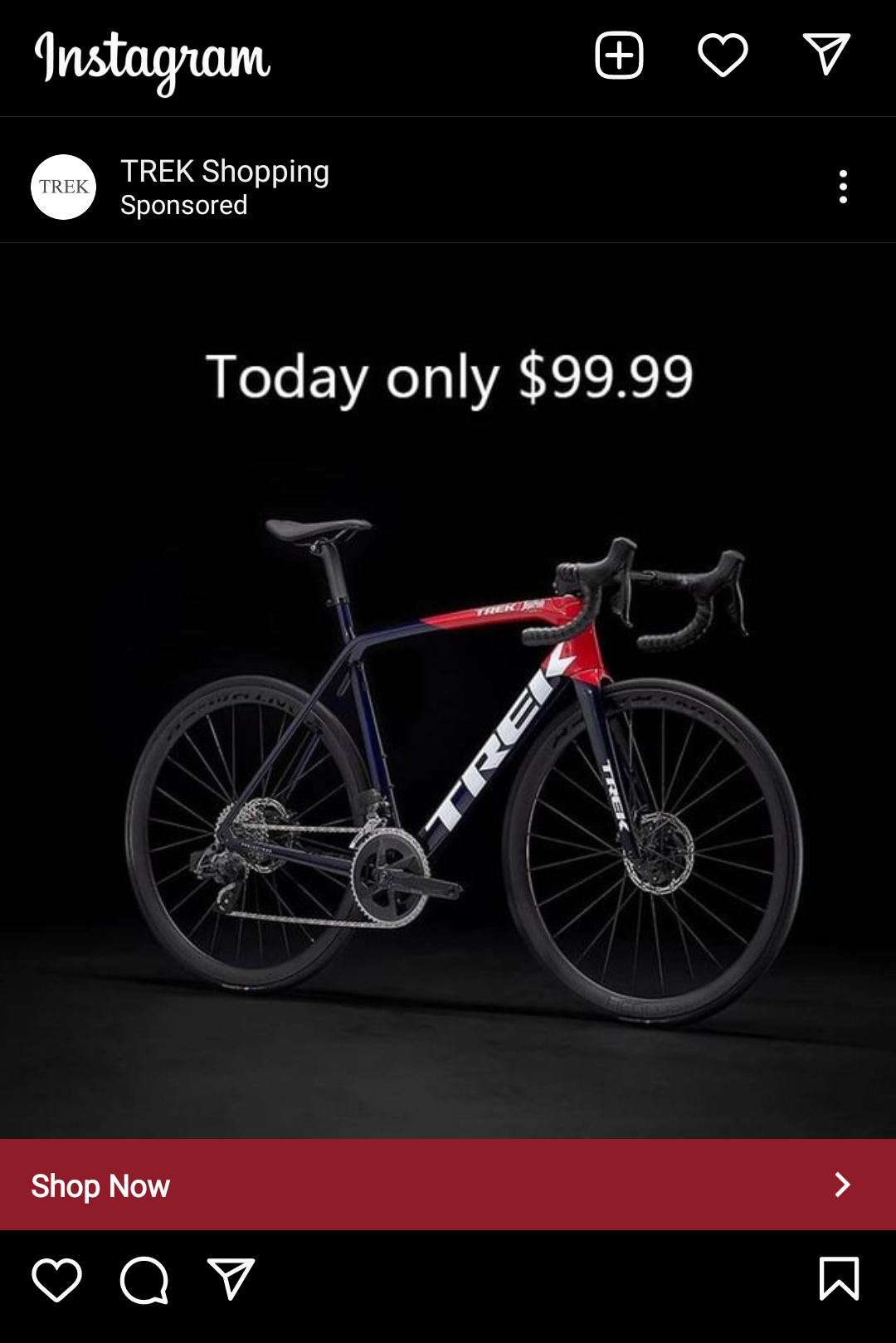 Scam Ad on instagram claiming Trek bike was on sale for $99